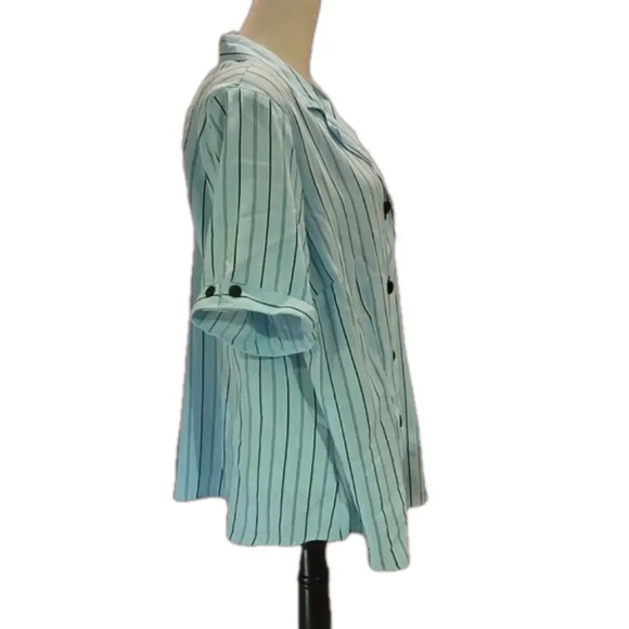 Gloria Lance Blouse Mint Green Black Stripes Size 3X Short Sleeve Built in Tank - Picture 4 of 13